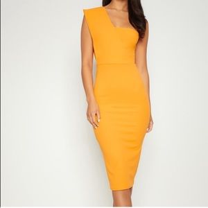 Yellow One Shoulder Draped Midi Dress | Pretty Little Thing